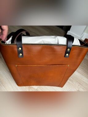 Premium Brown Leather Tote with Dark Brown Handles by Portland Leather Goods